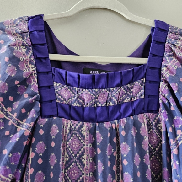 Anna Sui Vintage 90's Silk Mini Printed Boho Hippie Casual Dress Size Medium. - Picture 9 of 16